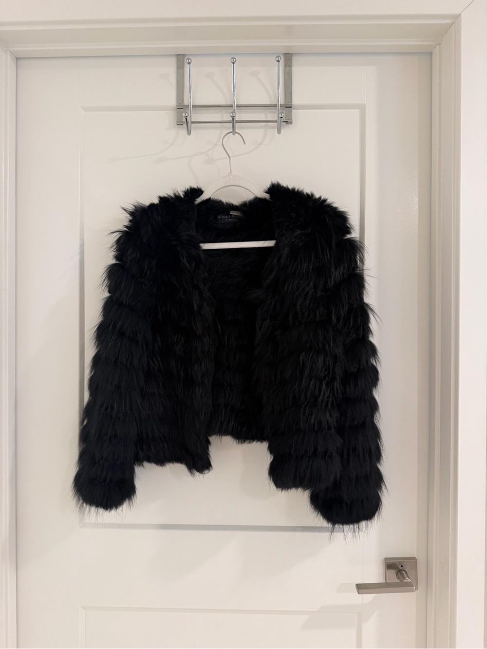 Alice & Olivia Black Fur Cropped Jacket